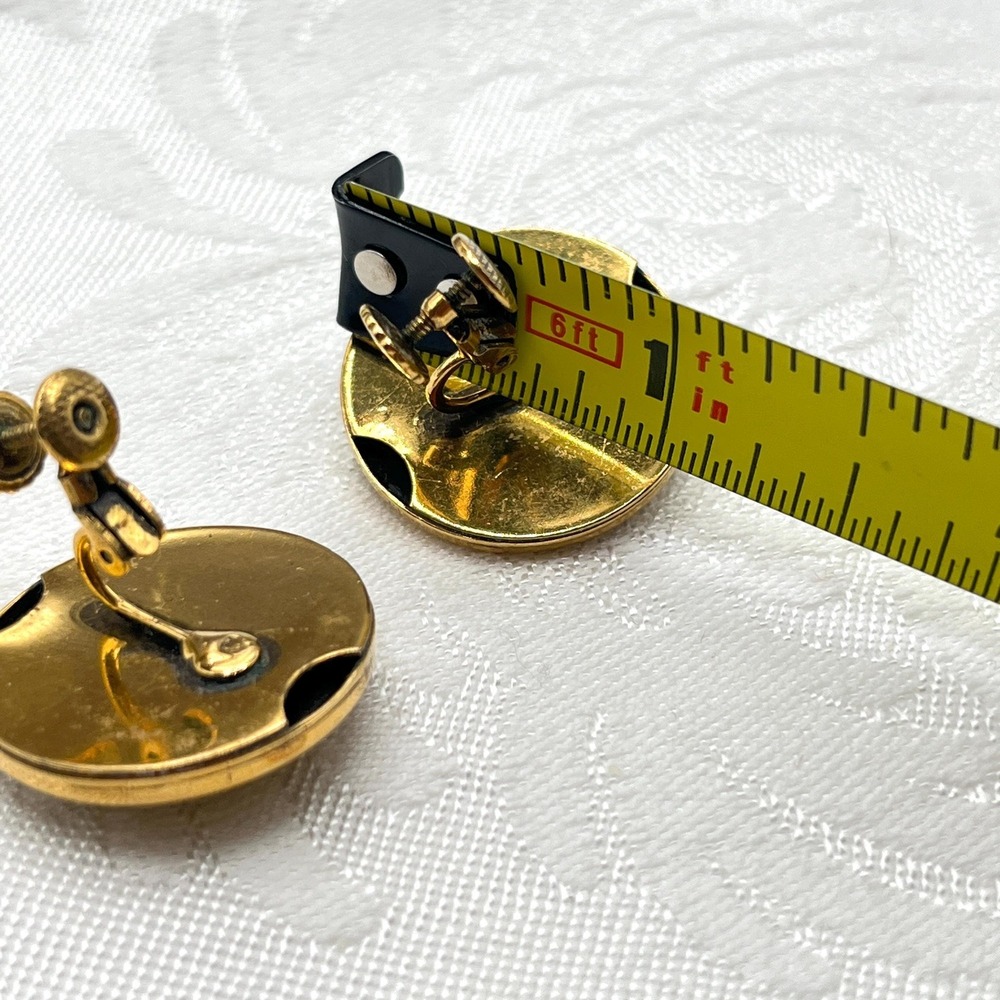 Vintage Accessocraft Gold and Black Tone Textured Circular Screw Back Earrings - Picture 11 of 11